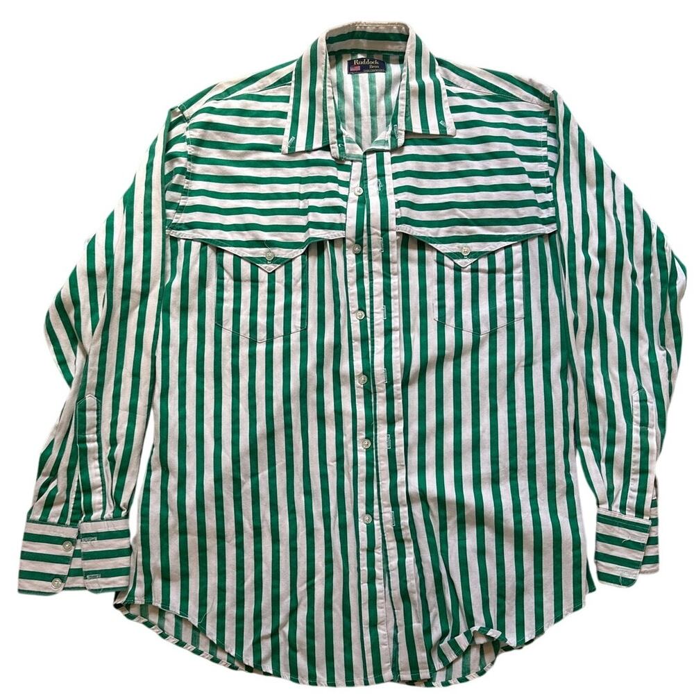 Vintage-Inspired Green & White Striped Button-Down Shirt